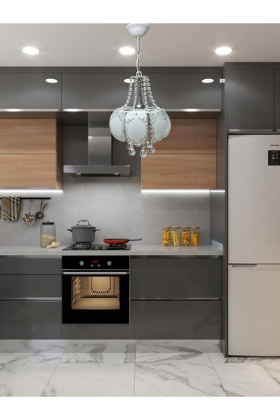 Genel Markalar 8 Camlı Taşlı Krom Avize, Yön Tekli Şık ve Modern Tasarım