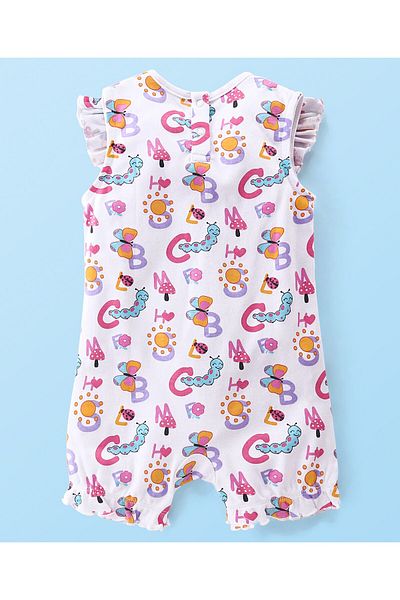 Babyhug Babyhug 100% Cotton Interlock Knit Sleeveless Romper Butterfly Print - White