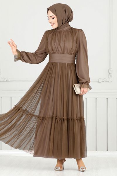 ModaMerve Tulle Evening Dress with Skirt Tiers 5684End900-M Dark Vision