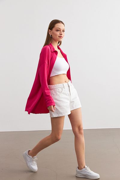 Trendseninle Cămașă lungă și ondulată oversize de damă fucsia