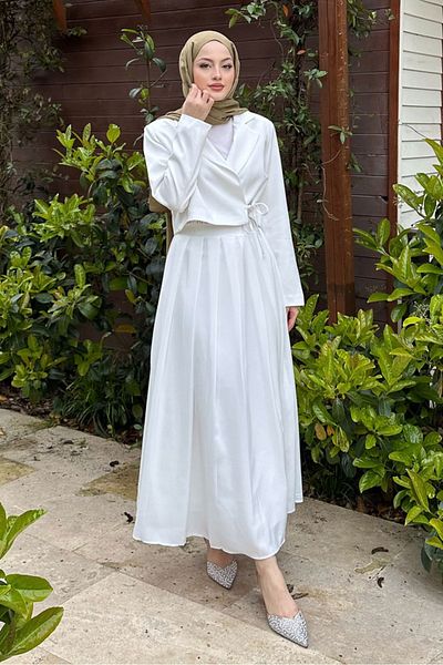 Ovn. Skirt Pleated Side Tie Suit - Ecru
