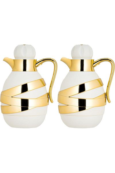 ALSAIF Heat Insulated Vacuum Flask Rawa 2 For Coffee And Tea By Al Saif, 2 Pieces, 1l Each, Gold/ivory Colo