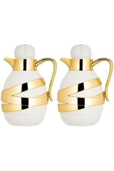 ALSAIF Heat Insulated Vacuum Flask Rawa 2 For Coffee And Tea By Al Saif, 2 Pieces, 1l Each, Gold/ivory Colo