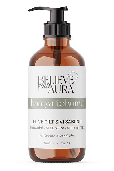 Believe Your Aura Okra Seed Liquid Soap - E-Vitamin with Aloe Vera and Shea Butter Additives 500ml