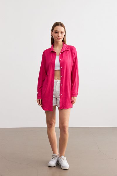 Trendseninle Cămașă lungă și ondulată oversize de damă fucsia