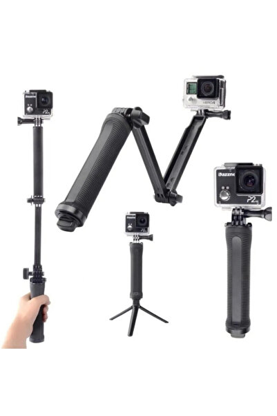 Techmaster Katlanabilir 3 Way Çok Yönlü Aksiyon Kamera GoPro ile Uyumlu Tripod Monopod