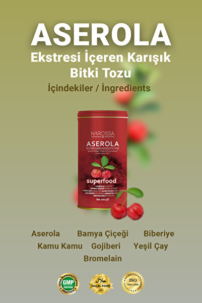 Narcissa 3 Adet - Aserola Ekstresi içeren Karışık Bitki Tozu - Aserola Detoks Form Çayı