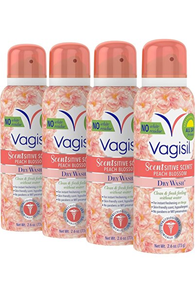 Vagisil Scentsitive Scents Peach Blossom Dry Wash Spray 2.6 oz, 4 Pack