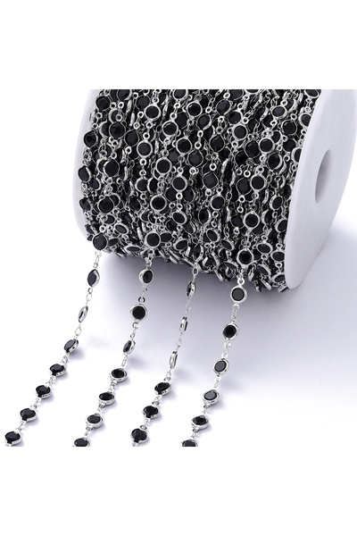 Choice سلسلة من خرز الكريستال الملون الأسود والروديوم بطول متر واحد و6 مم، سل...