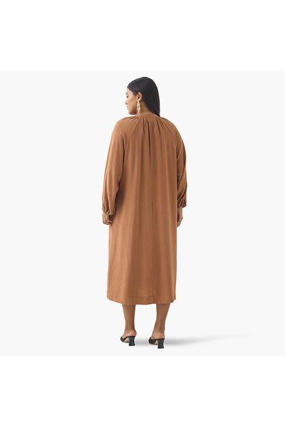 Ulla Popken Plus Size Ulla Popken Crochet Pocket Dress with Tie-Up Neck