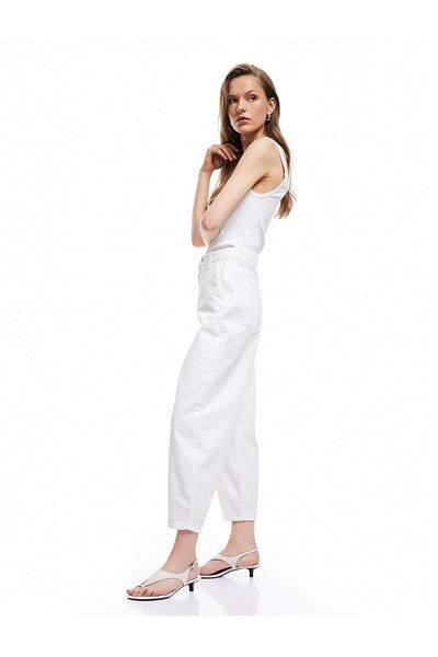 Koton Cotton High Waist Relaxed Fit Balloon Fit Pants