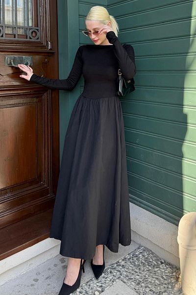 Madmext Μαύρο Maxi Size 100% Cotton Γυναικείο Φόρεμα Mg2458