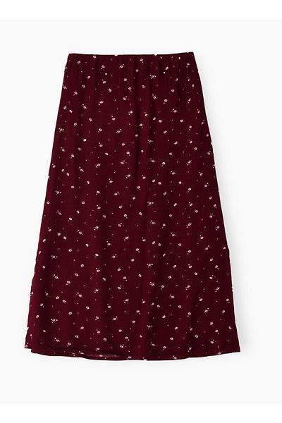 Basicxx Girls' Maroon Floral Print Viscose Midi Skirt