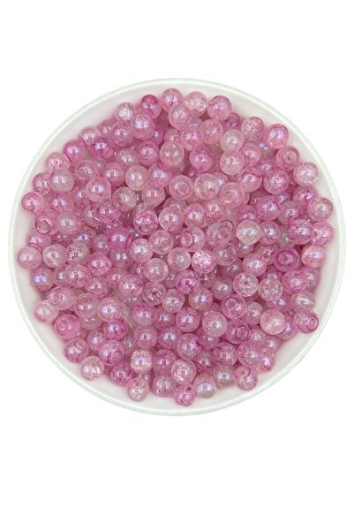 Hedef Bijuteri 50gr 8mm Cam Pembe Fuşya Simli Çatlak Buzlu Boncuk Takı, Hobi, Aksesuar Boncuğu (50GR, ~75ADET)