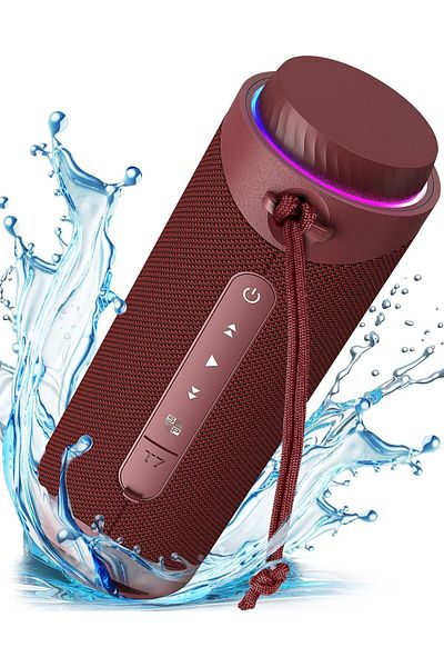 Tronsmart مكبر صوت محمول مقاوم للماء T7 بقوة 30 واط، مزود بتقنية SouldPulse Audio مع صوت محيطي 360 درجة، أحمر داكن