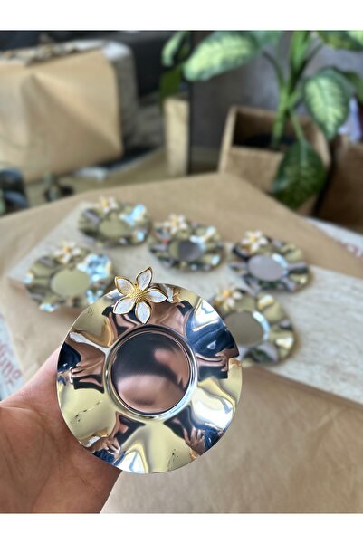 Kalya Concept Çiçek Detaylı Gümüş 6'lı Lüks Çay Tabağı Seti Şık Sunumluk (12cm)