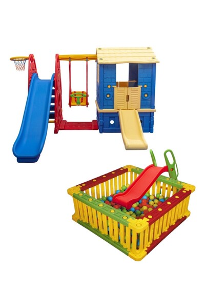MUPARK Oyun Evi Büyük Set + Top Havuzu Tam Set | Anaokulu & Kreş İçin Eğlenceli Oyun Alanı
