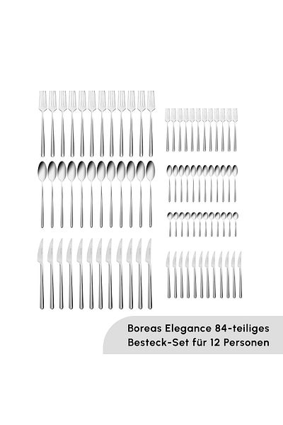 Karaca Boreas 12 Personen Besteckset, 84-teilig - Hochwertiges Edelstahl-Tischgeschirr