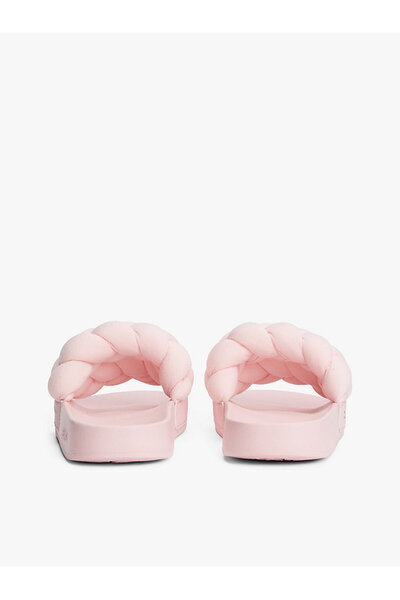 Tommy Hilfiger Tommy Jeans Logolu Kalın Örgülü Çift Bantlı Kadın Pembe Terlik