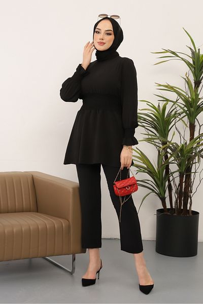 Bestenur Gipeli Ayrobin Tunic Παντελόνι Hijab Διπλό Σετ 218 - Μαύρο