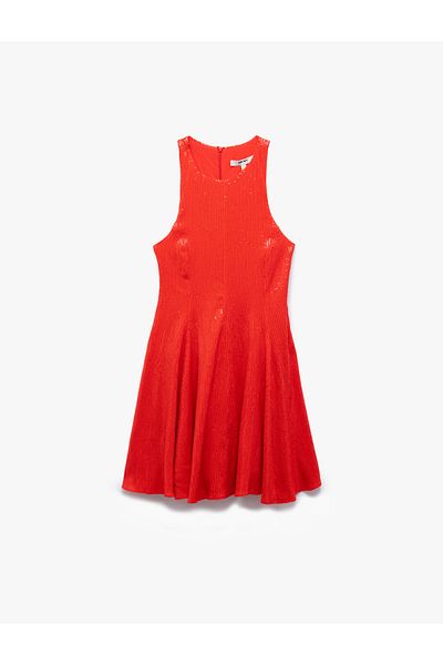 Koton Slim Fit Lined Sleeveless Sequin Sequined Halter Neck Mini Dress