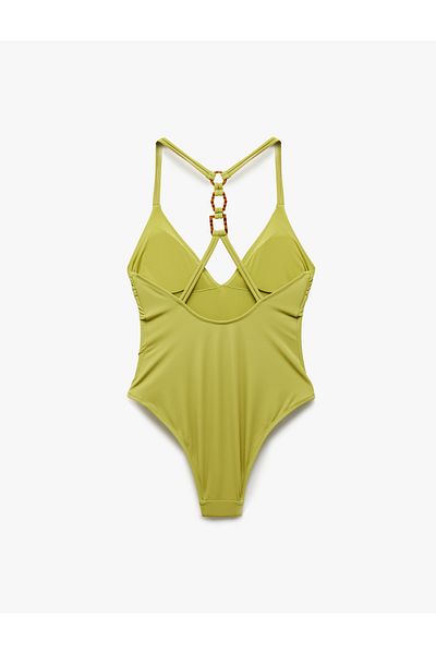 Koton Lightly Supported V-Neck Swimsuit with Accessory Detail