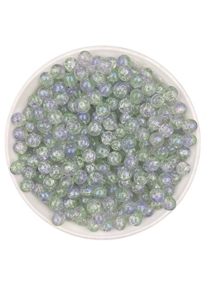 Hedef Bijuteri 50Gr 8mm Glass Lilac Green Glitter Cracked Frosted Beads for J...