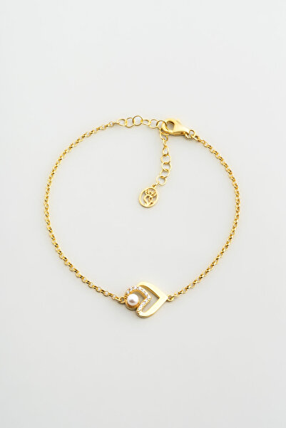 So CHIC... İnci Kalbi 18 Ayar Sarı Altın Kaplama 20 Cm Gümüş Bileklik