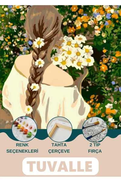 Tuvalle Papatya Kadın Sayılarla Boyama Seti, Hobi Seti, 40X50 Tablo, Fırça Bo...