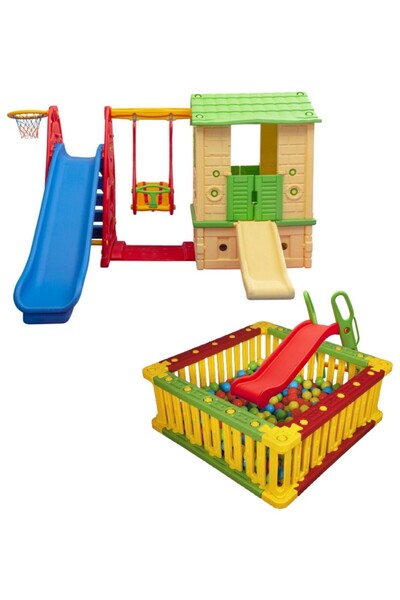 MUPARK Oyun Evi Büyük Set + Top Havuzu Tam Set | Anaokulu & Kreş İçin Eğlenceli Oyun Alanı