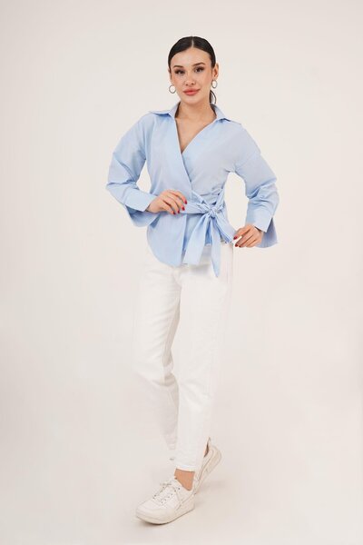 Hipo Trend Cămașă albastră cu guler dublu și detaliu cu șireturi laterale