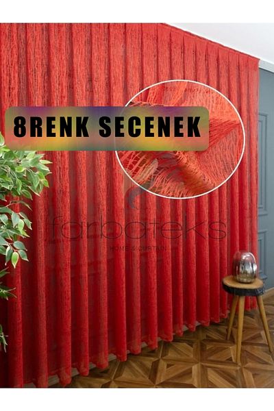 farbateks Red 2 Layers Pleated Broken Glass New Fashion Tulle Curtain