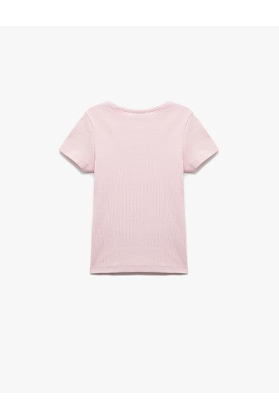 Koton Short Sleeve Crew Neck Cotton T-Shirt with Ribbon Detail