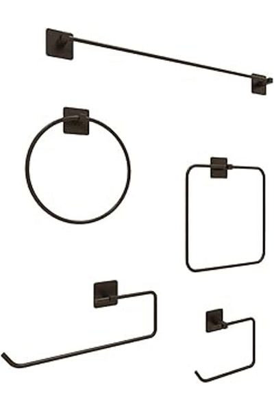 Mu Art Alper Bathroom Adhesive Accessory Set Towel Holder, Paper Holder and Napkin Holder Square Black Set of 5