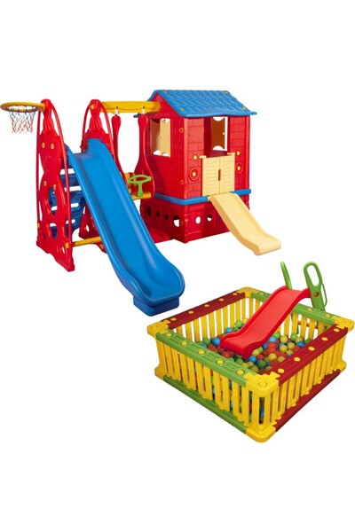 MUPARK Oyun Evi Büyük Set + Top Havuzu Tam Set | Anaokulu & Kreş İçin Eğlenceli Oyun Alanı