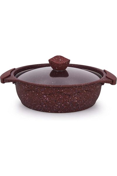 ALSAIF Shallow Pot From , Made Of Non-stick Aluminum With Glass Lid - Size: 26cm, Color: Granite Red