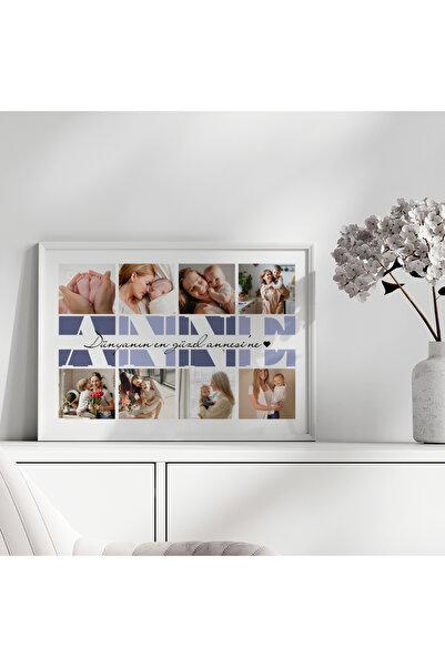 CKA Tasarım Pictură cu design cu ramă albă cu fotografii, scrisă la cea mai frumoasă mamă din lume, cadou de Ziua Mamei