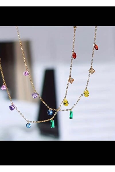 Butik Çelik zirkon taşlı kolye