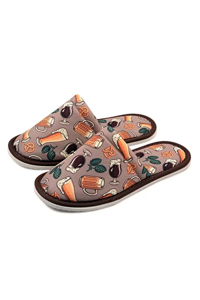 Chochili Men's Beige Goblet Patterned Soft Sole Home Slippers