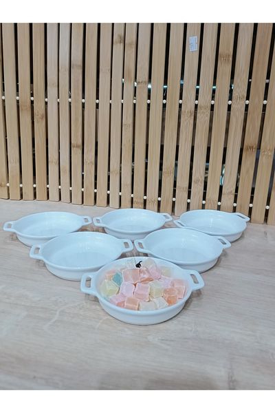 Pembishayatlar 6-Piece Mini Porcelain Flat Breakfast Bowl with Round Handles 12.5 cm