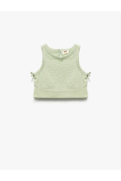 Koton Crew Neck Textured Sleeveless Crop Blouse