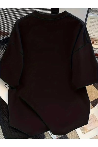 LAND MODA Tricou negru, 100% bumbac, cu imprimeu grafic, mărime mare, pentru femei - "În fiecare zi"