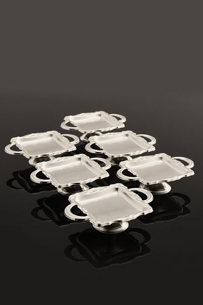 AKSESUAR EVRENİ Mini Handled Square Model Footed Turkish Delight Bowl Set of 6 Silver