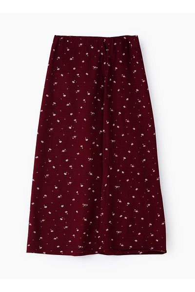 Basicxx Girls' Maroon Floral Print Viscose Midi Skirt