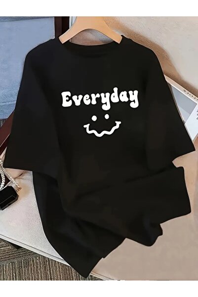 LAND MODA Tricou negru, 100% bumbac, cu imprimeu grafic, mărime mare, pentru ...