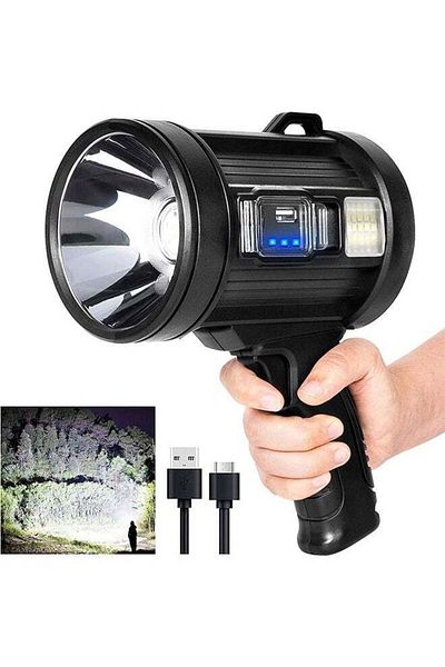 COOYA LED Lumens Flashlight, Rechargeable LED Flashlight, Powerful Durable Searchlight, with USB, Black