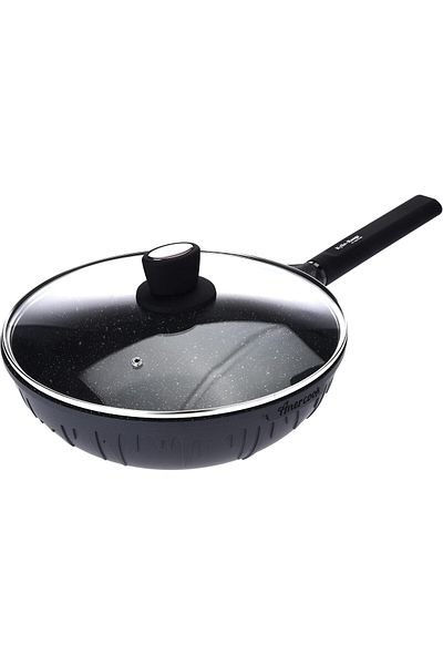 ALSAIF Nonstick Aluminum Frying Pan With Glass Lid By - Size: 28 9.5 Cm, Color: Black