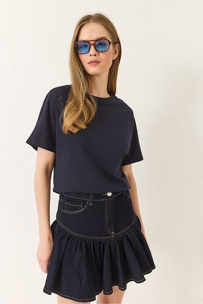 Bianco Lucci Women's Organic Cotton Crew Neck T-Shirt Basic Short Sleeve Kalık 60602048