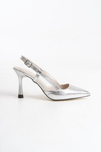 Shoesers Women's Special Shiny Metallic Design Stiletto Ankle Strap Pointed Toe Classic Heeled Shoes