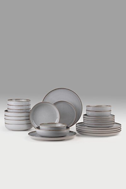 Kütahya Porselen Kütahya Porselen Moderna 24-teiliges Tafelservice für 6 Personen, graues, stilvolles und zeitloses Design
